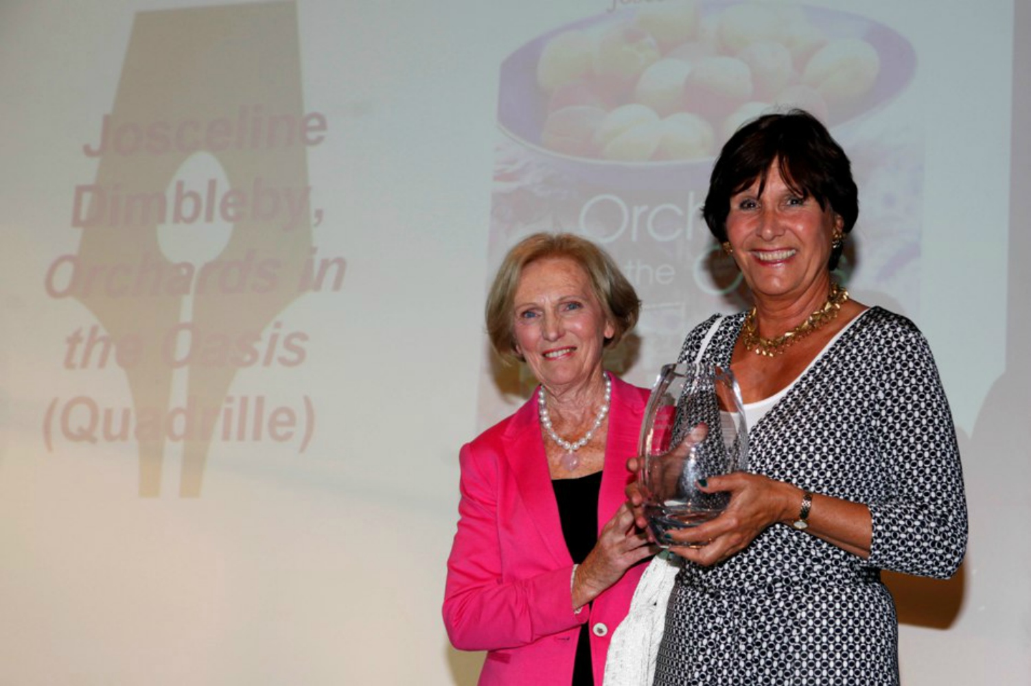 Josceline Dimbleby receiving her award from Mary Berry